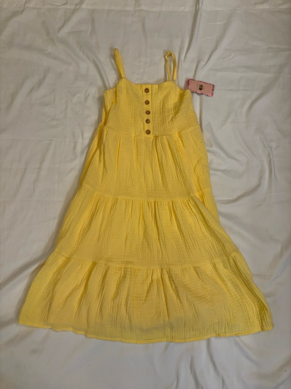 NWT btween Yellow Tiered Midi Dress with Button Detail Sundress Size 8
